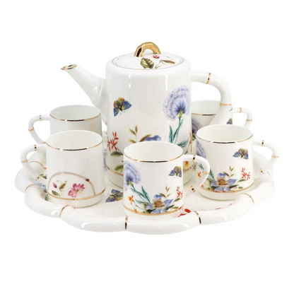 Ceramic Tea Set On Spinning Tray White