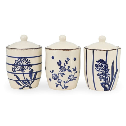 White Ceramic Jar w/ Blue Flower