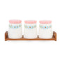3 Pcs Ceramic Jars w/ Wooden Stand Pink