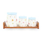 3 Pcs Ceramic Jars w/ Wooden Stand Blue