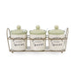 3 Pcs Ceramic Jars w/ Metal Stand Green