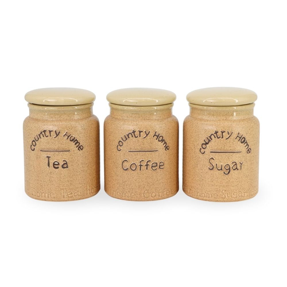 Beige Country Ceramic Sugar Tea Coffee Jars