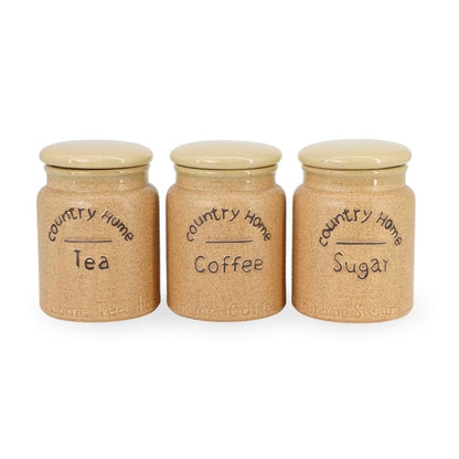 Beige Country Ceramic Sugar Tea Coffee Jars