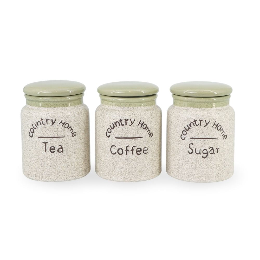 Green Country Ceramic Sugar Tea Coffee Jars