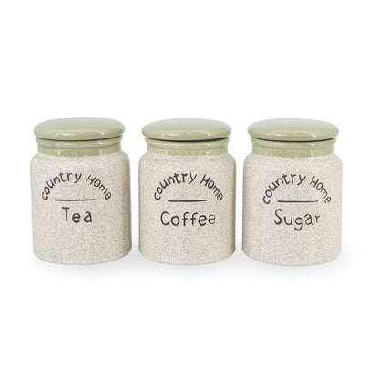 Green Country Ceramic Sugar Tea Coffee Jars