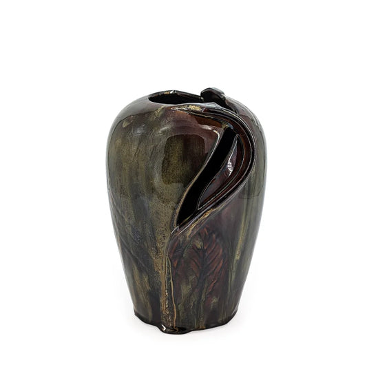 Ceramic Vase Leaf Black Gold 25cm