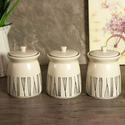 White Ceramic Jar w/ Stripes