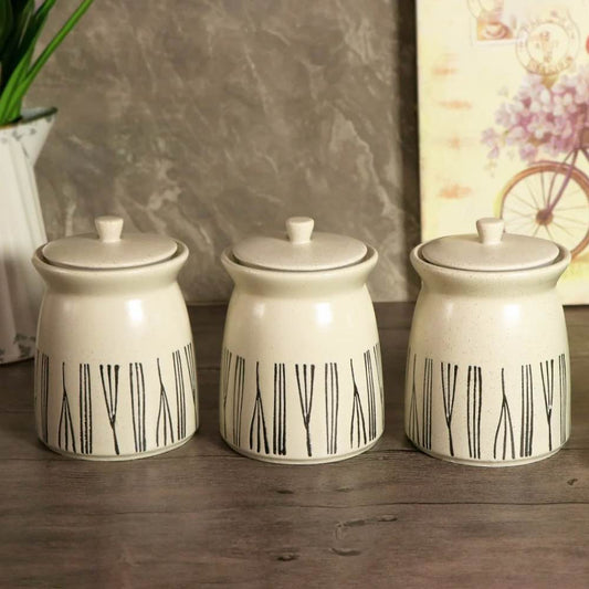 White Ceramic Jar w/ Stripes