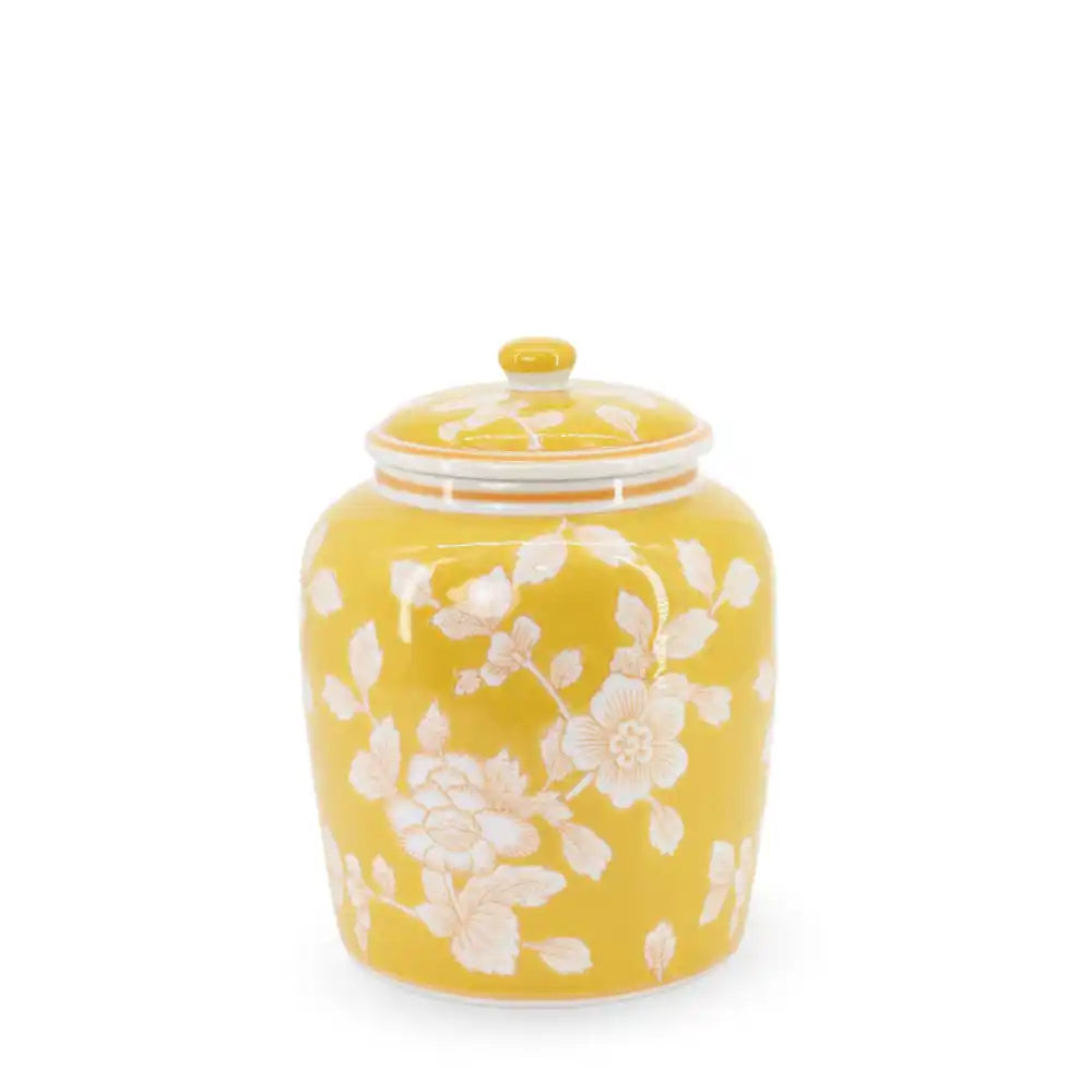 Ceramic China Yellow Jar w/ Lid 20cm
