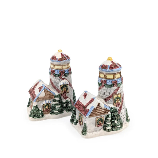 Ceramic Christmas House Salt & Pepper Shaker Set