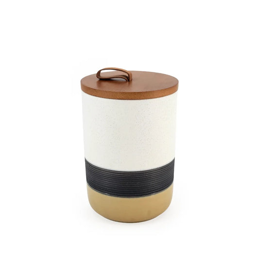 Ceramic Canister w/ Wooden Lid White