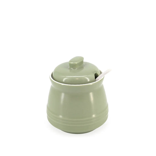 Ceramic Sugar Jar w/ Ceramic Spoon - Green