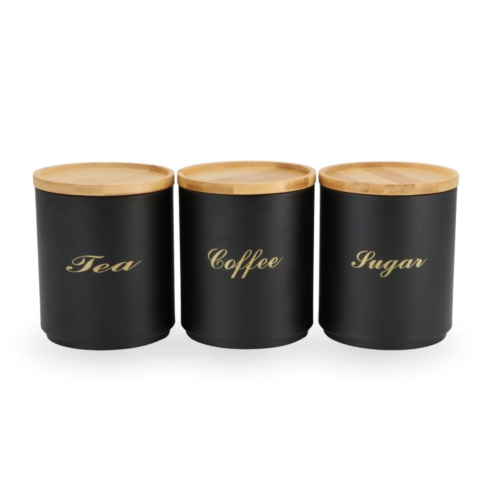 Black Enamel Metal Sugar Coffee Tea Canisters