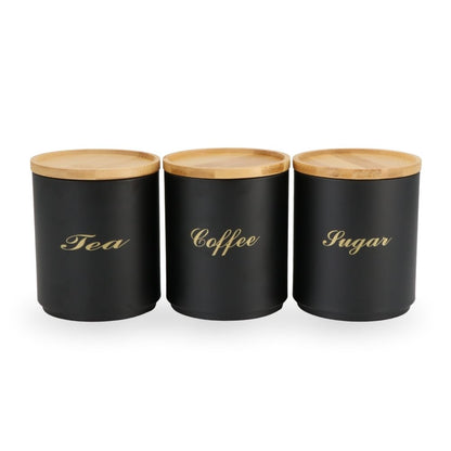 Black Enamel Metal Sugar Coffee Tea Canisters