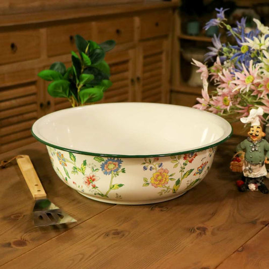 Enamel Metal Floral Basin Bowl 40cm