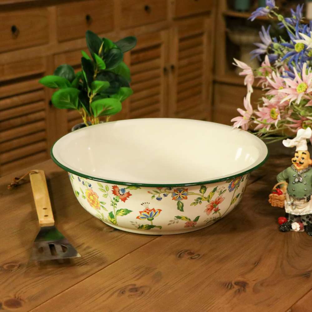 Enamel Metal Floral Basin Bowl 35cm