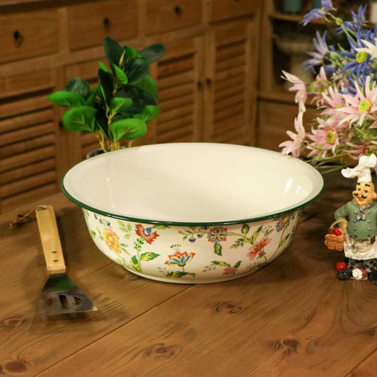 Enamel Metal Floral Basin Bowl 35cm