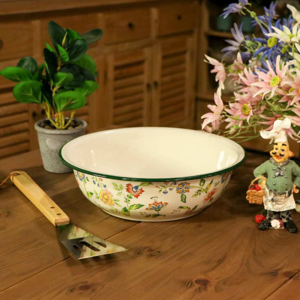 Enamel Metal Floral Basin Bowl 30cm