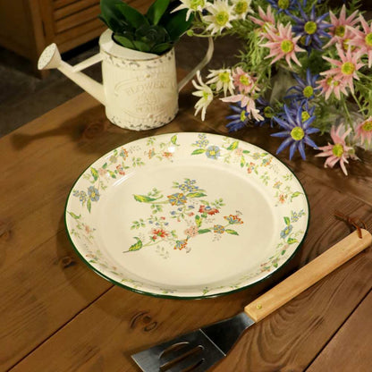 Enamel Metal Tray Round Floral 35cm