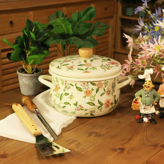 Vintage Floral Enamel Cooking Pot 24cm
