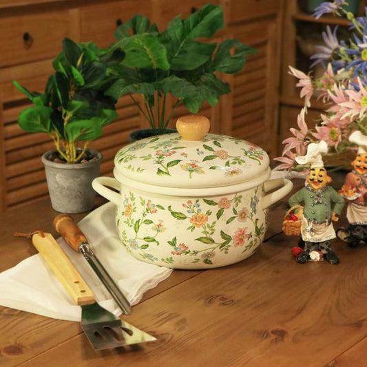 Vintage Floral Enamel Cooking Pot 22cm