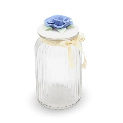 Glass Canister w/ Lid Blue Rose Large