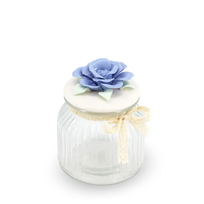 Glass Canister w/ Lid Blue Rose Small