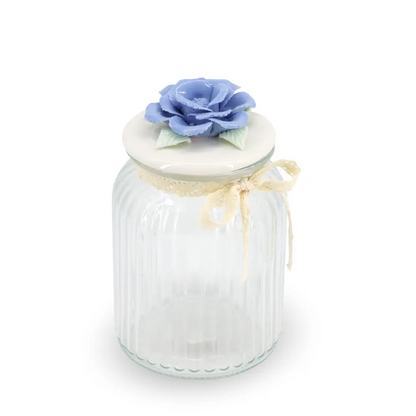 Glass Canister w/ Lid Blue Rose Medium