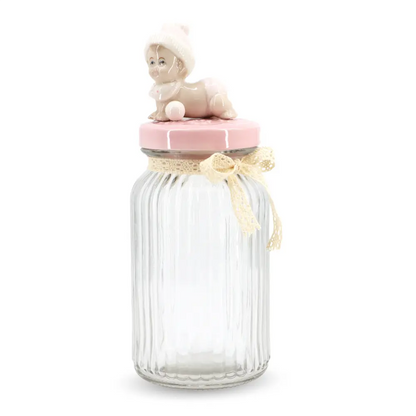 Glass Canister w/ Lid Baby Large Pink