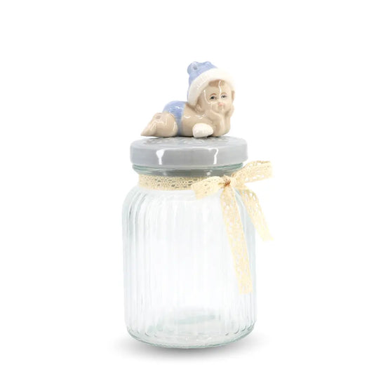 Glass Canister w/ Lid Baby Medium Blue