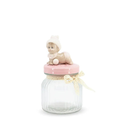 Glass Canister w/ Lid Baby Small Pink