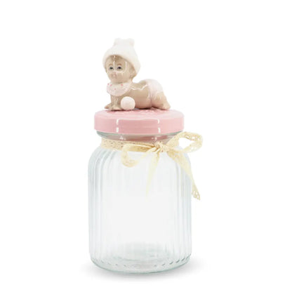 Glass Canister w/ Lid Baby Medium Pink