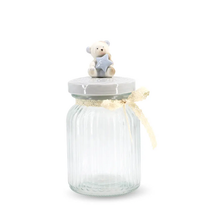 Glass Canister w/ Lid Bear Medium Blue
