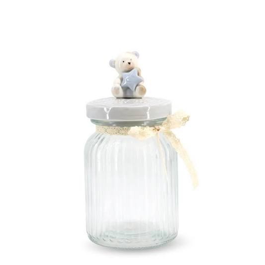 Glass Canister w/ Lid Bear Medium Blue