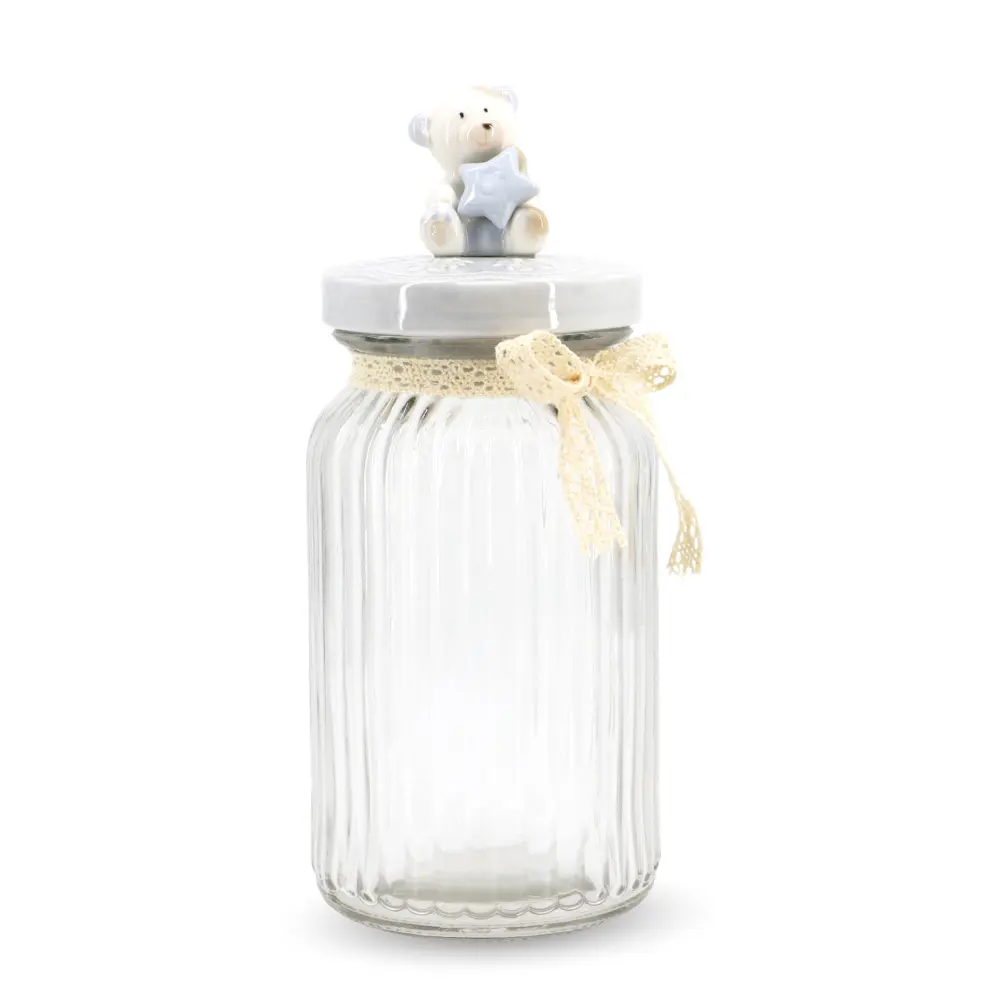 Glass Canister w/ Lid Bear Large Blue