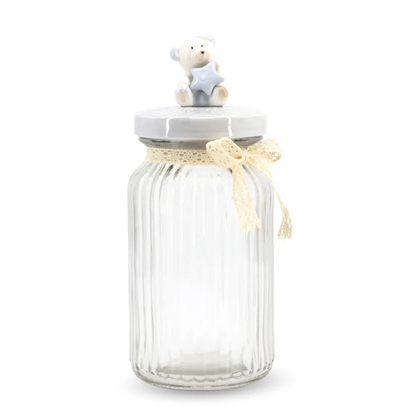 Glass Canister w/ Lid Bear Large Blue