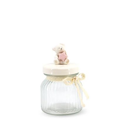 Glass Canister w/ Lid Bear Small White