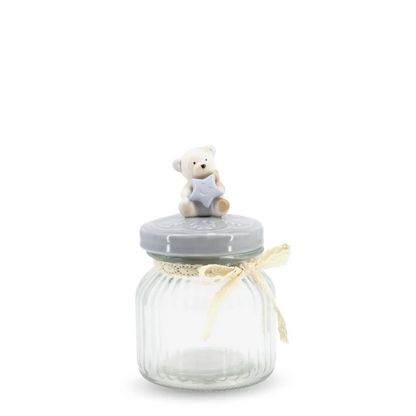 Glass Canister w/ Lid Bear Small Blue