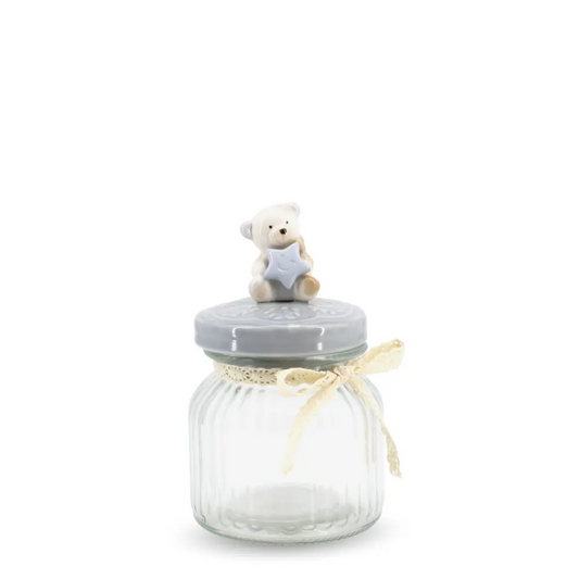 Glass Canister w/ Lid Bear Small Blue