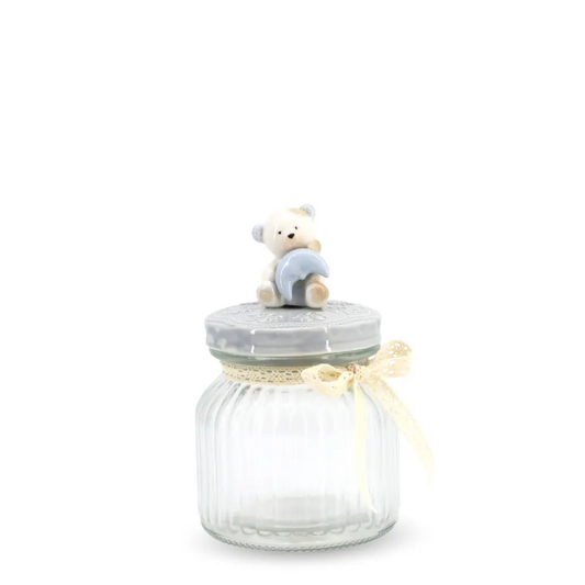 Glass Canister w/ Lid Bear Small Blue