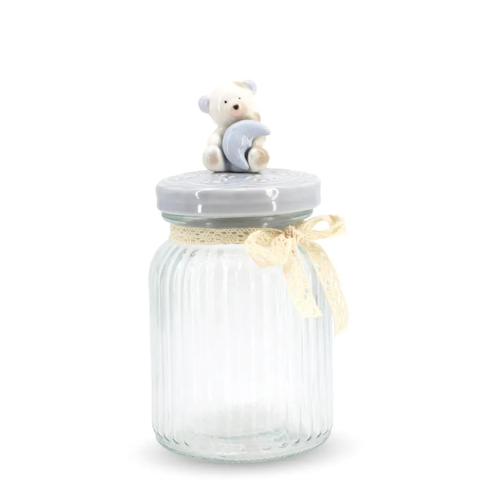 Glass Canister w/ Lid Bear Medium Blue