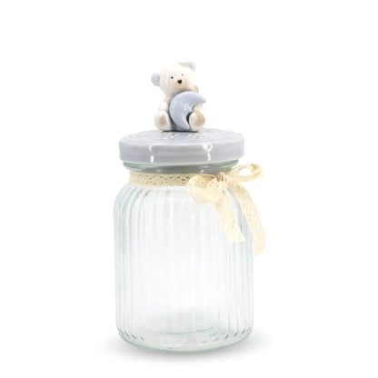 Glass Canister w/ Lid Bear Medium Blue
