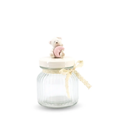 Glass Canister w/ Lid Bear Small White