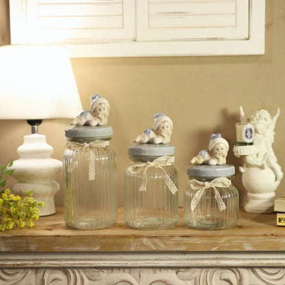 Glass Canister w/ Lid Baby Small Blue