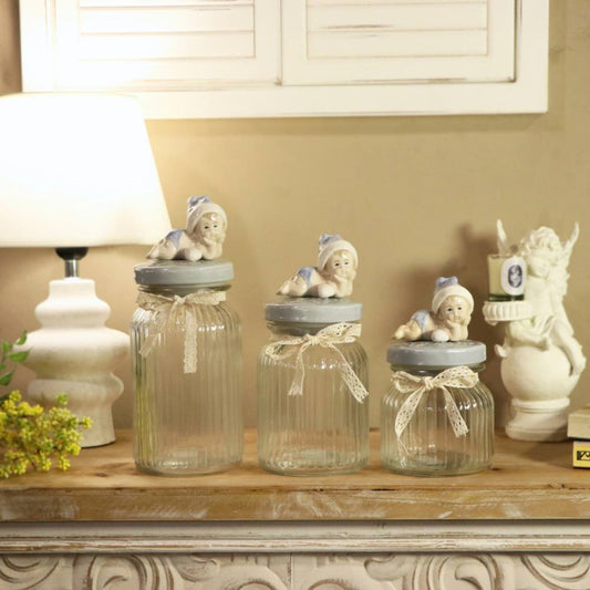 Glass Canister w/ Lid Baby Large Blue