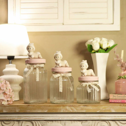 Glass Canister w/ Lid Baby Large Pink