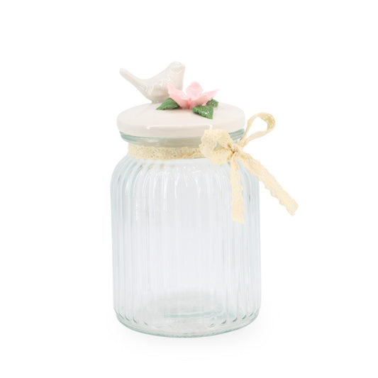 Glass Canister w/ Lid Bird Medium