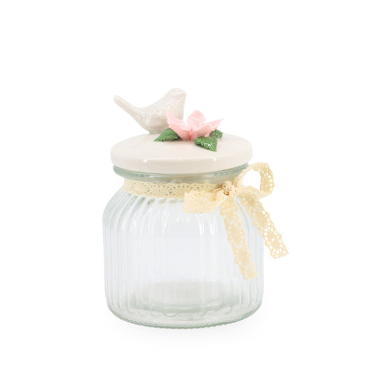 Glass Canister w/ Lid Bird Small
