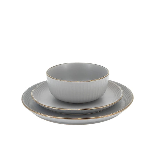 Ceramic Dinner Set Gray w/ Gold Trim