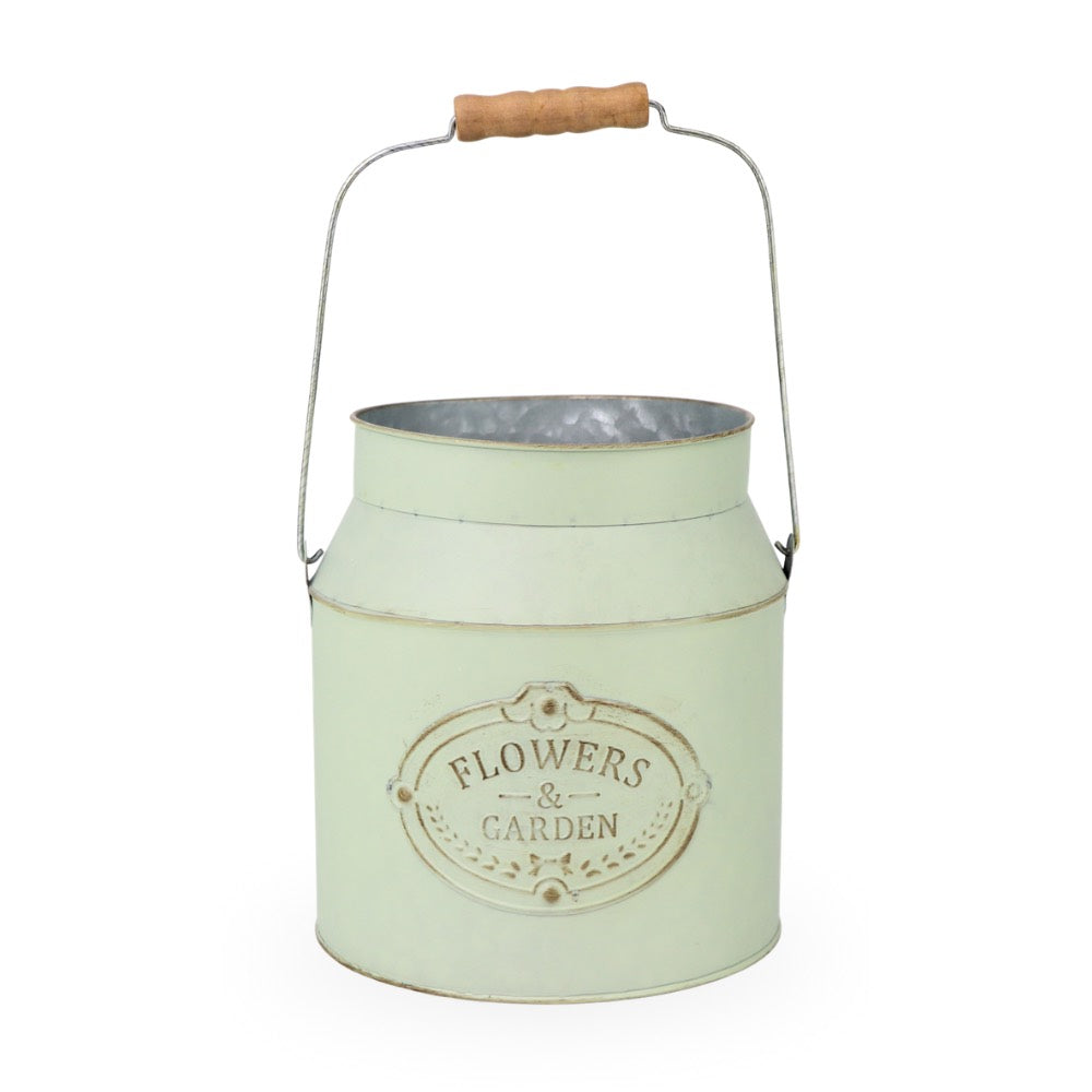 Green Tin Bucket w/ Wooden Handle